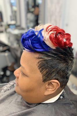 Red, white & blue hairstyle