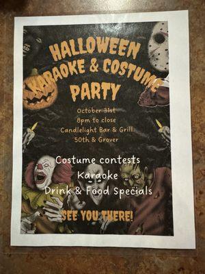 Halloween Party! Costume contest, karaoke, DJ and fun drinks! October 31st Music starts at 8 PM