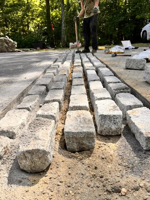 Cobblestone driveway apron install