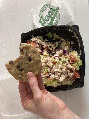 Chopped salad and chocolate chip cookie