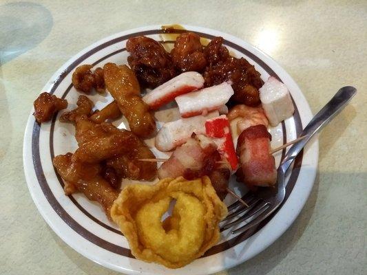 Plate of chicken and seafood