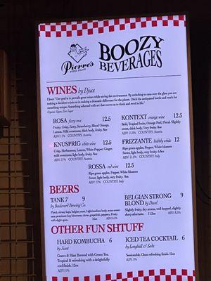 Drink menu as of 12/22