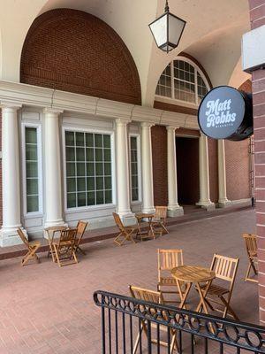 Seating area outside. There's also a few bar seats inside.