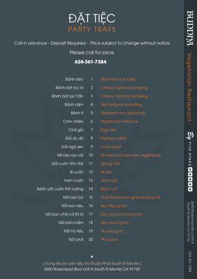 Buddha Vegetarian Restaurant - Party Tray  Menu