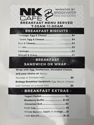 Cafe Breakfast Menu 1/13/22