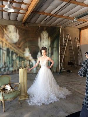 Behind the scenes during a wedding magazine photo shoot