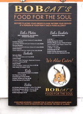 Menu | Prices | Bob Cat's Food for the Soul