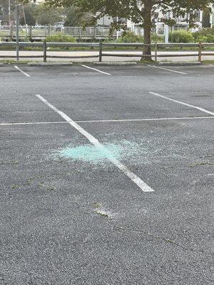 Broken glass from a car vandalized in the lot. Was there for over a week you think someone could clean it up.