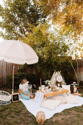 Ciera & Kenzie at a boho neutral pupnic setup