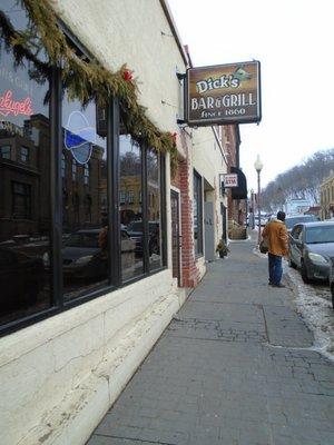 Outside of the bar, view looking east.