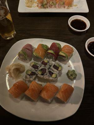 Rainbow roll, Tuna avocado roll, Vermont roll. Top to bottom can't go wrong.