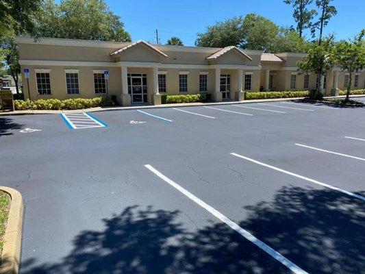 office plaza parking lot sealcoating and striping.