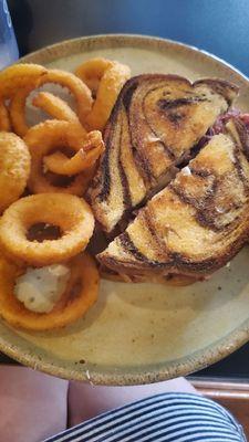 Reuben and onion rings