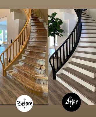 Laminate Staircase with finished edge stair tread.