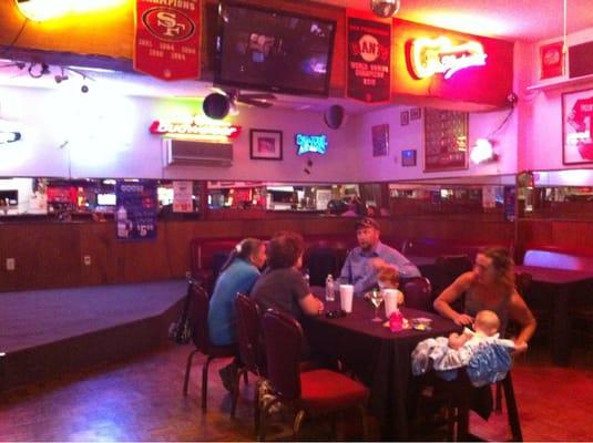 The area for eating, with the stage in the distance.