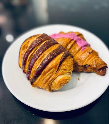 Chocolate croissant and Raspberry Rose Croissant