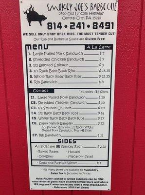 Updated 2019 menu