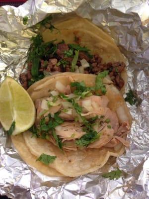 2 soft tacos; carne asada & pollo asado