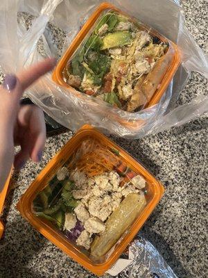 BBQ ranch chicken salad and Thai chicken salad.