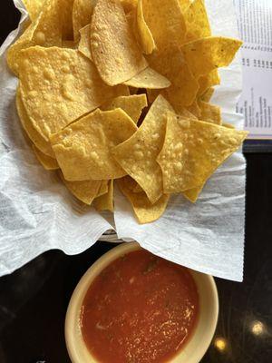 Warm, perfectly crispy, not greasy chips and salsa delivered to our table as soon as we sat down.