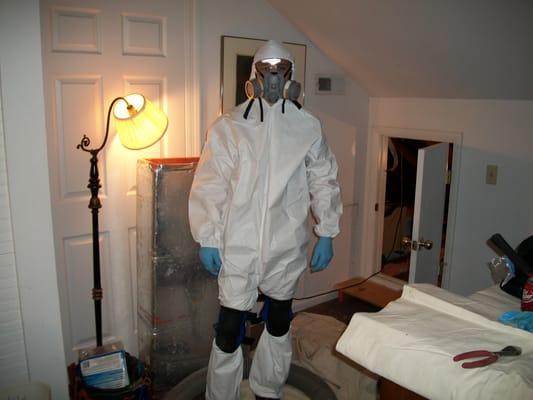 Protecting our employees with the right gear to clean up an unhealthy attic.