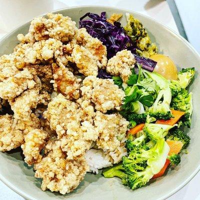 Fried Salt & Pepper Popcorn Chicken Over Rice