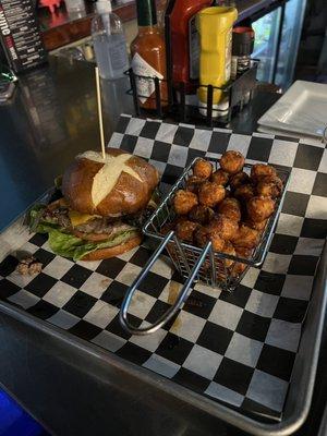 This is a half pound burger with sweet potato tater tots!