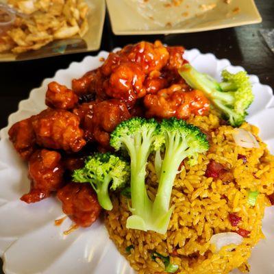 General Tso's Chicken combo.  Amazing pork fried rice and a very generous portion of very tasty chicken.  Great deal for the money.