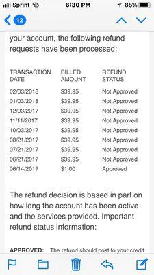 After eight months of taking 39.95 a month without my direct knowledge they now say it's too late$$  Nice scam Score Sense, ya got me good!