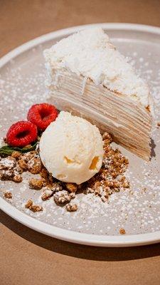 Coconut crepe with ice cream