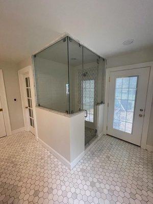 Custom Frameless 90 Degree Shower Enclosure - to ceiling