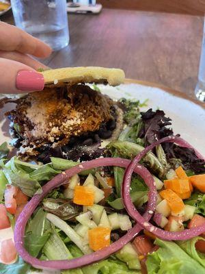 Close up beef arepa