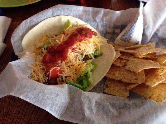 Soft beef taco came with chips.