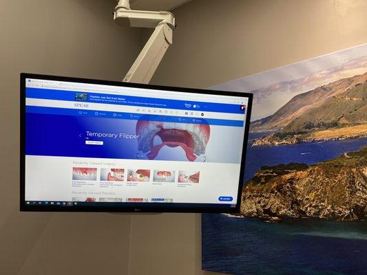 Patient view from dental room, TV to view your X-rays and dental information