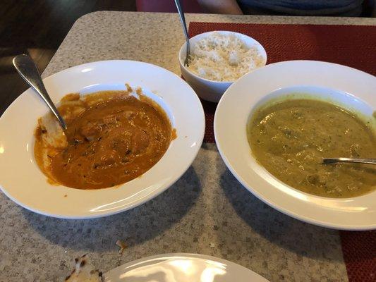 Chicken Tikka Masala on left Lamb Khorma on right. Both were excellent