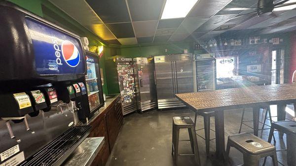 Drink station and indoor table.