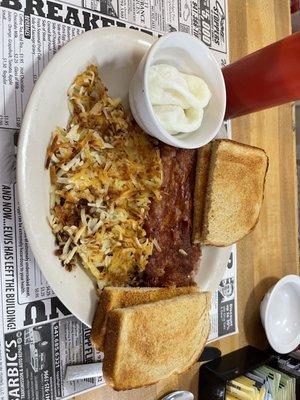 Corned beef, poached eggs, Hash Browns