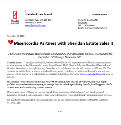 Misericordia / Sheridan Estate Sales II Charity Event