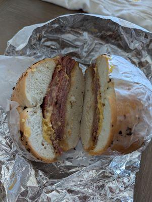 Pork Roll and cheese on an everything bagel.