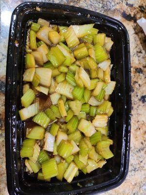 Supposed to be cashews and chicken, was mostly celery. It was over 2 cups of celery after I picked out the little bit of chicken and cashews