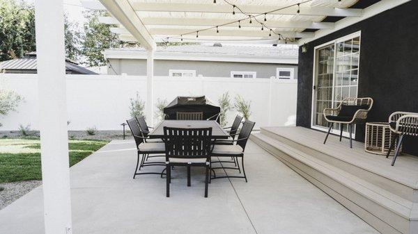 Cement patio, decking, pergola