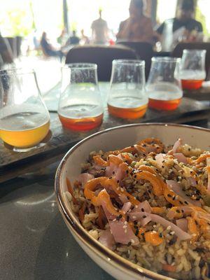 Old fashioned flight & teriyaki beef and rice bowl