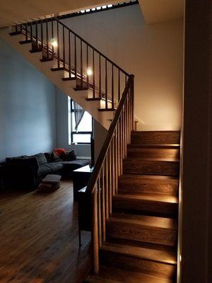 Oak stairs and bannister dark graphite  stain finished with Natural finish