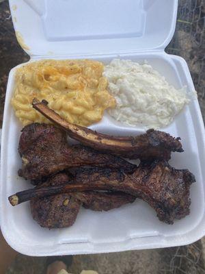 Honey jerk lamb chops Creamy garlic mash potatoes  Homemade Mac