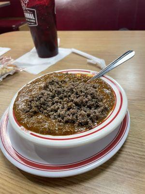 Chili , no beans , with ground beef  Outstanding!