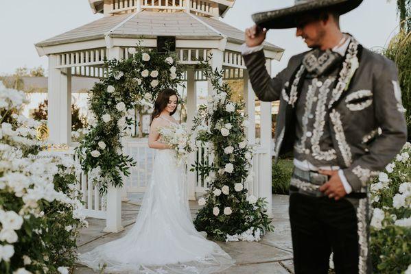 One of our beautiful charro suits at a ranch wedding here in Wilton