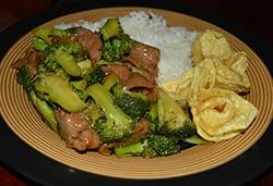 Beef and Broccoli take-out with Crab Ragoons