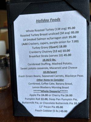 Holiday family menu