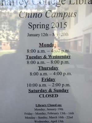 Finals week and the success center is closed (no tutoring) and the library closes early today.