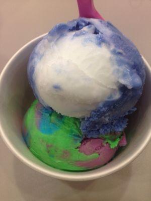 A rainbow sherbet and the blue & white one is called Splish Splash